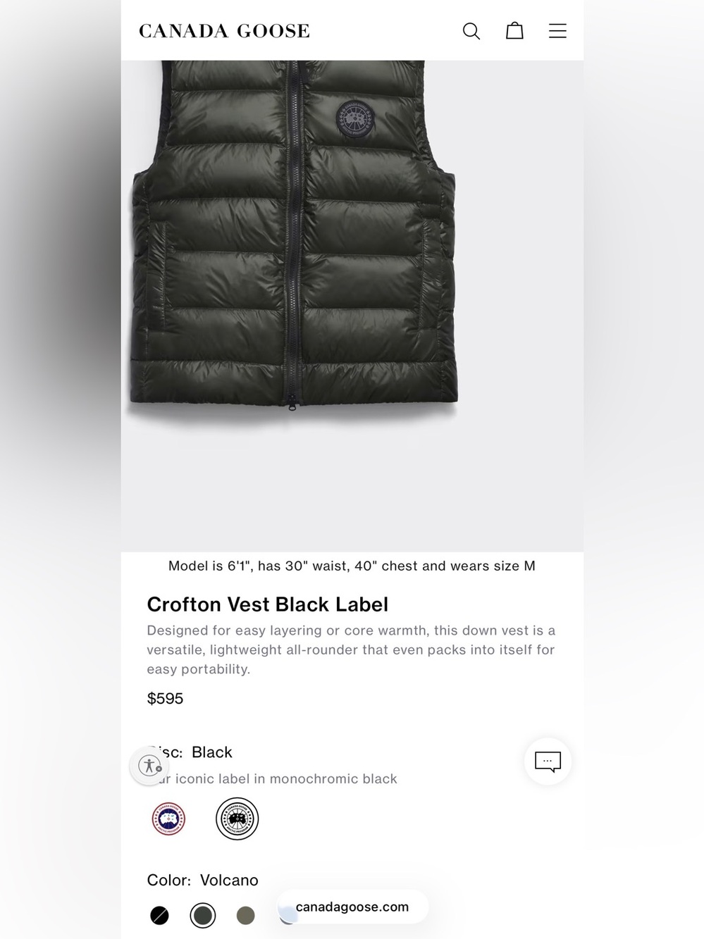 Canada Goose Crofton Vest - Dark Olive/Black